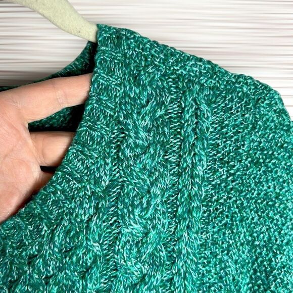 TALBOTS Wool Blend Turquoise Green Sweater Cable Knit Zippered Side Slits 2X - Picture 3 of 9
